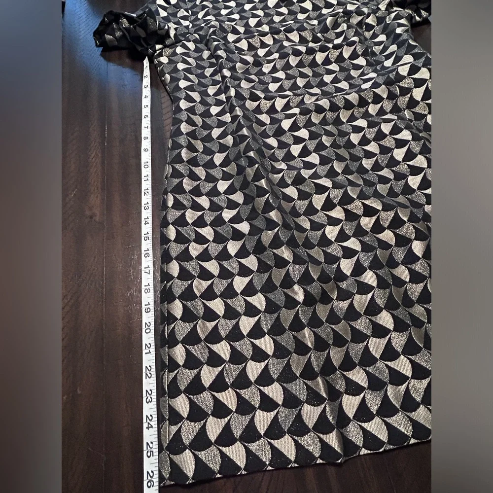 Ann Taylor Classic Geo Jacquard Flare Dress Black/Gold  Size 14 - Picture 10 of 15